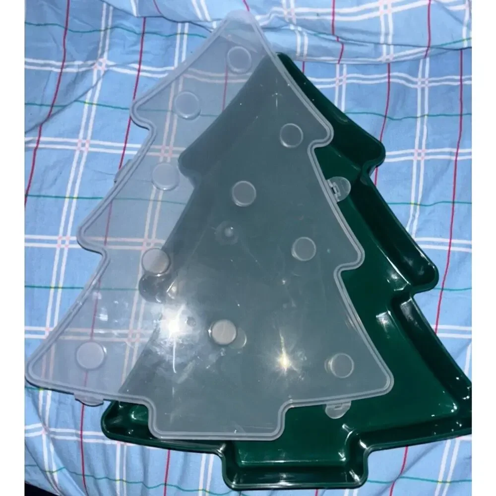 2 Christmas Tree Food Storage Container Plastic Cookie Storage Walmart NEW